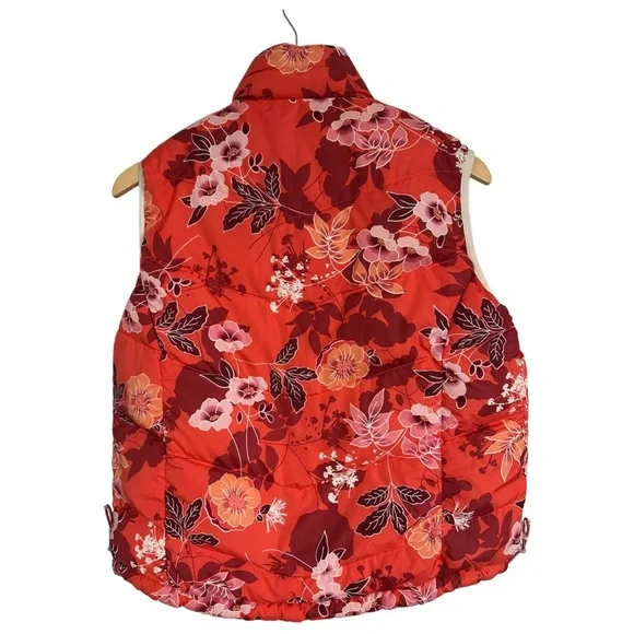 LL Bean Reversible Coral Floral Cream Down Puffer Vest  Size Medium - Picture 11 of 15